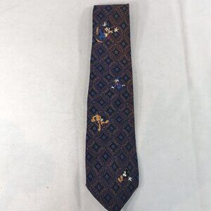 The Disney Store 100% Silk Tie Mickey Mouse Pluto Goofy Red Navy Blue Neck